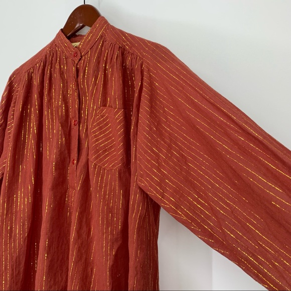 Club Prive Gold Metallic Pinstripe Burnt Orange Boho Blouse San Diego New York - Picture 6 of 16